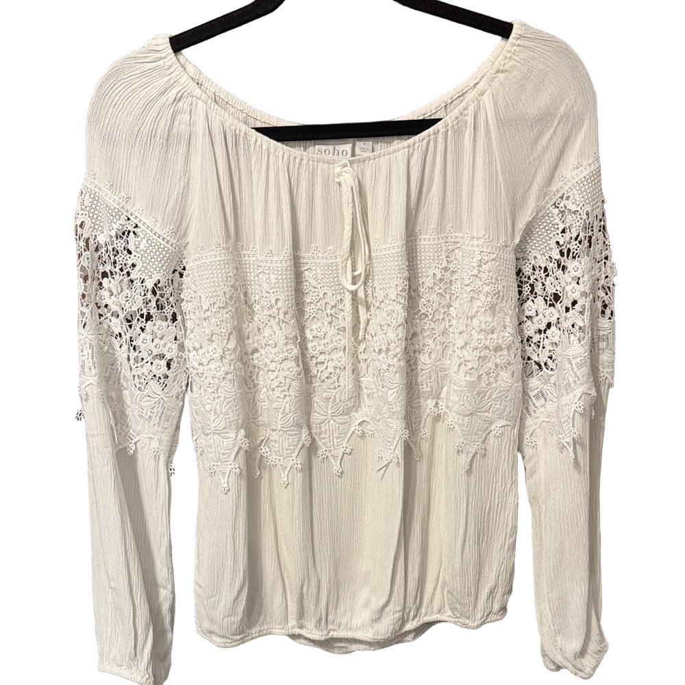 Soho Lightweight White Lace Detail Blouse by New York & Co.